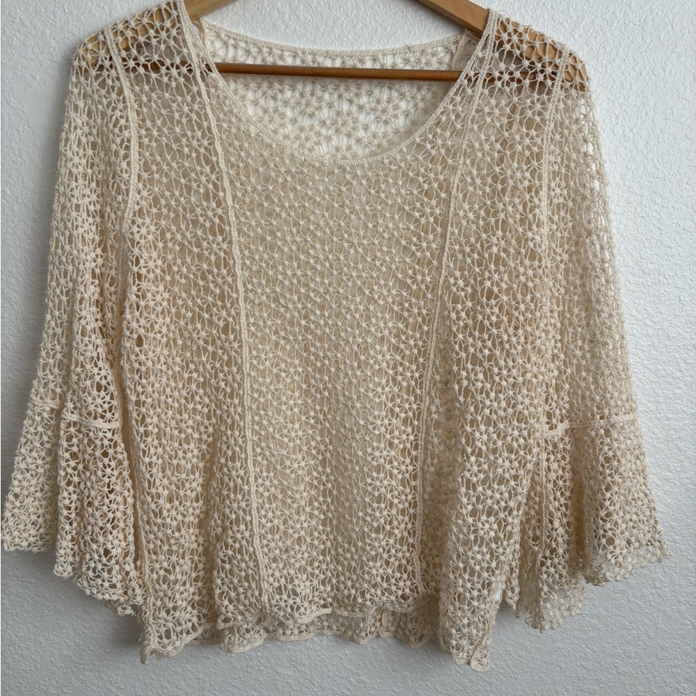 Cream Crochet Knit Top